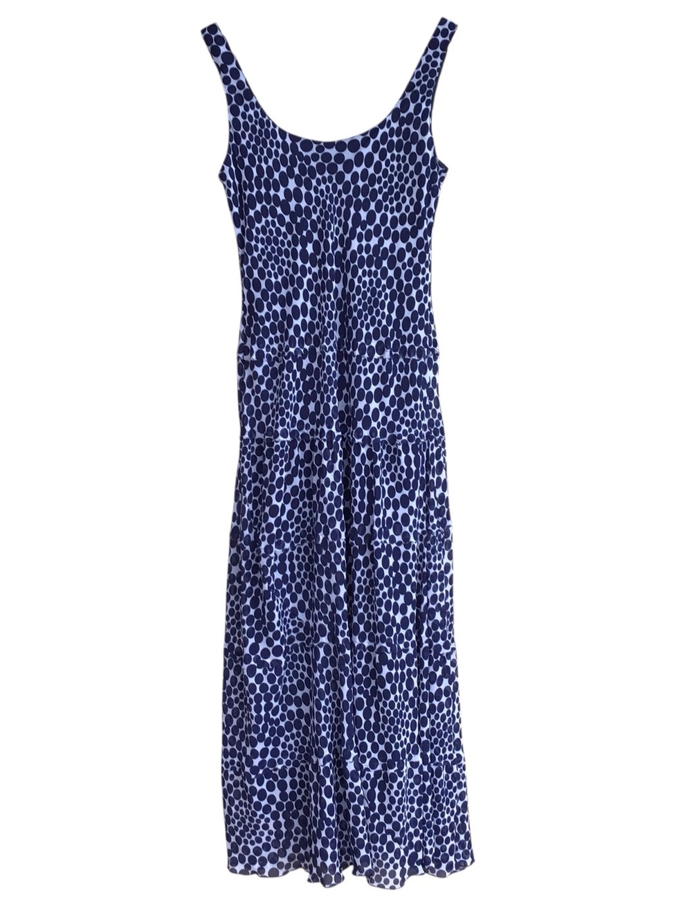 Kasper Blue White Geometric Pattern Tiered Sleeveless Maxi Dress Size 10 - Picture 2 of 8